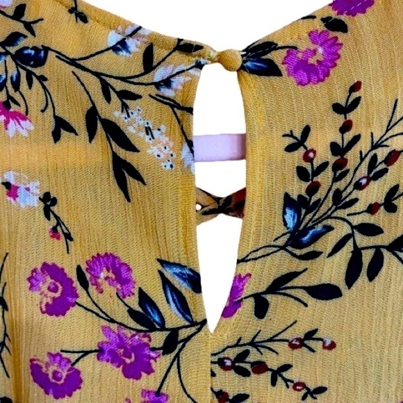 UMGEE Boho Yellow Floral Swing Flowy Mini Dress Bell Sleeve Size Medium - Picture 6 of 11